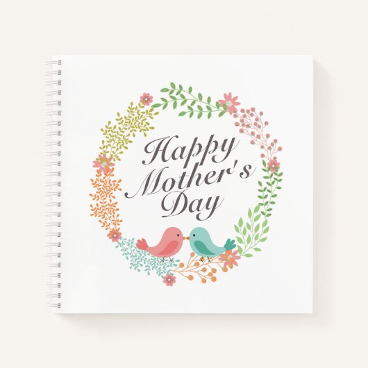 Simple Happy Moederdag Floral Wreate Notitieboek (Voorkant)