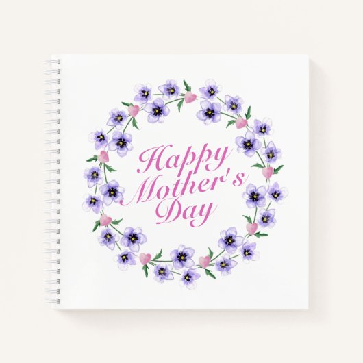 Simple Happy Moederdag Floral Wreate Notitieboek (Voorkant)