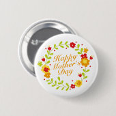 Simple Happy Moederdag Floral Wreath Button (Voorkant /achterkant)