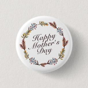 Simple Happy Moederdag Floral Wreath Button