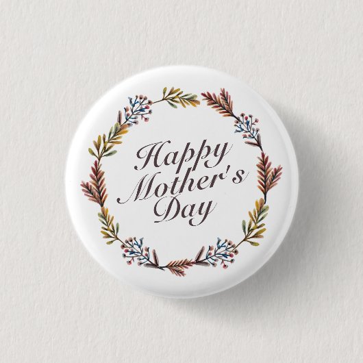 Simple Happy Moederdag Floral Wreath Button (Voorkant)
