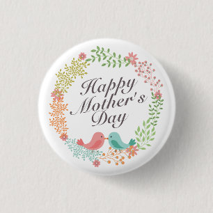 Simple Happy Moederdag Floral Wreath Button