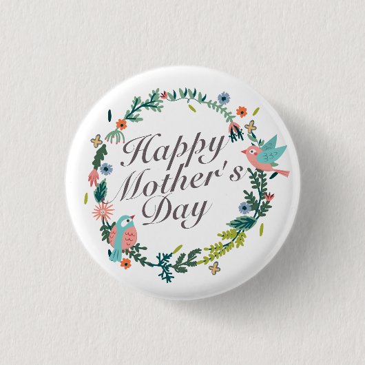 Simple Happy Moederdag Floral Wreath Button (Voorkant)