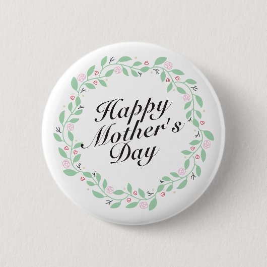 Simple Happy Moederdag Floral Wreath Button (Voorkant)