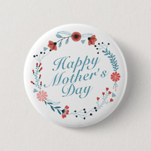 Simple Happy Moederdag Floral Wreath Button