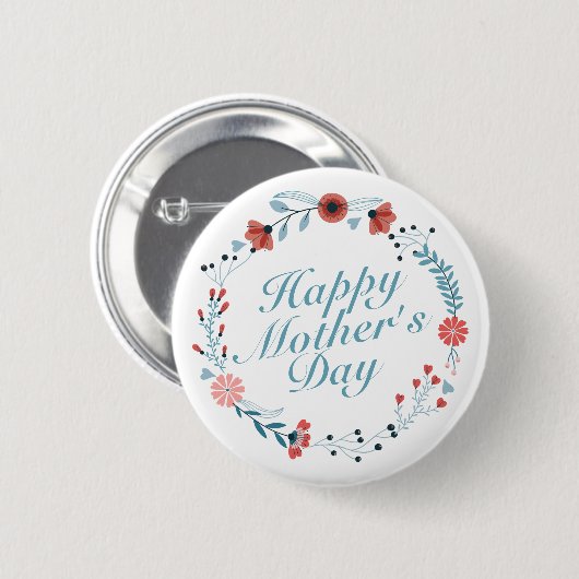Simple Happy Moederdag Floral Wreath Button (Voorkant /achterkant)