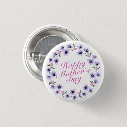 Simple Happy Moederdag Floral Wreath Button (Voorkant /achterkant)