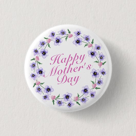 Simple Happy Moederdag Floral Wreath Button (Voorkant)