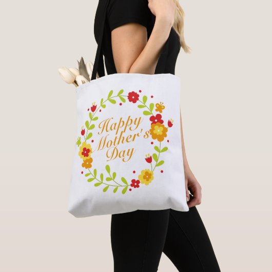 Simple Happy Moederdag Floral Wreath Canvas tas (Dichtbij)