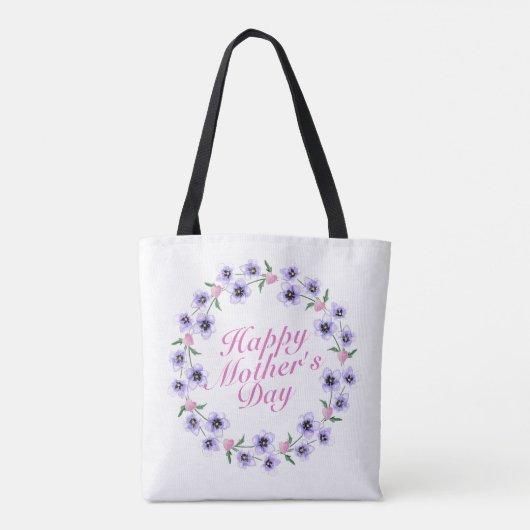 Simple Happy Moederdag Floral Wreath Canvas tas (Achterkant)