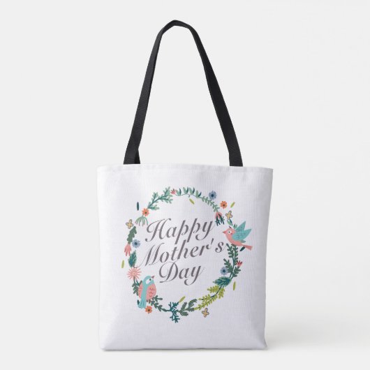 Simple Happy Moederdag Floral Wreath Canvas tas (Achterkant)