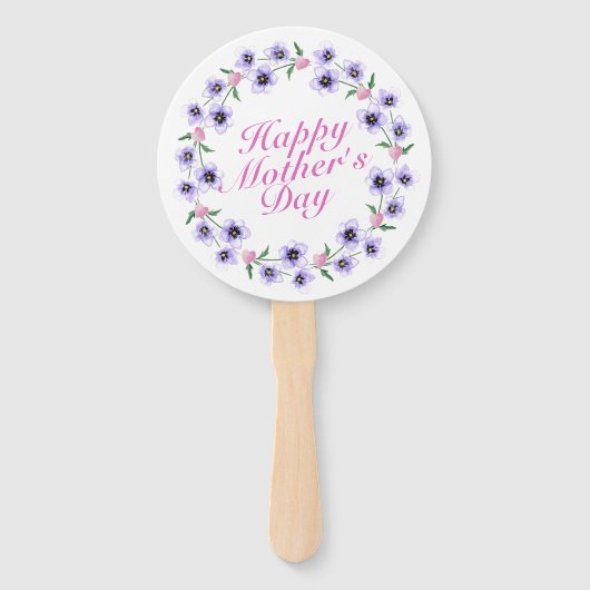 Simple Happy Moederdag Floral Wreath Hand Fan Handwaaier (Voorkant)