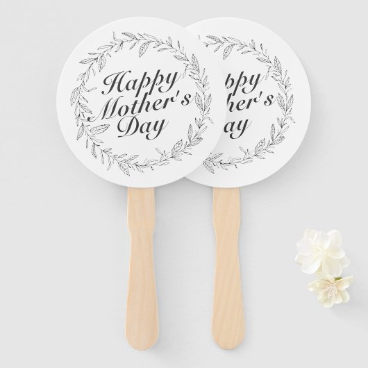 Simple Happy Moederdag Floral Wreath Hand Fan Handwaaier (Voorkant en achterkant)