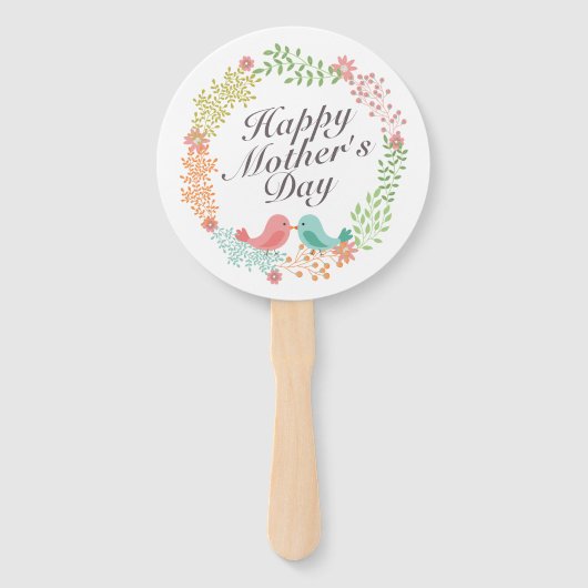 Simple Happy Moederdag Floral Wreath Hand Fan Handwaaier (Voorkant)