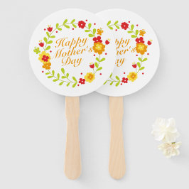 Simple Happy Moederdag Floral Wreath Hand Fan Handwaaier