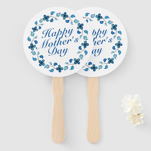 Simple Happy Moederdag Floral Wreath Hand Fan Handwaaier (Voorkant en achterkant)