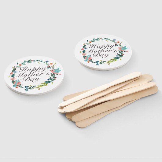 Simple Happy Moederdag Floral Wreath Hand Fan Handwaaier (Niet-gemonteerd)