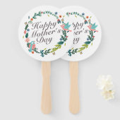Simple Happy Moederdag Floral Wreath Hand Fan Handwaaier (Voorkant en achterkant)