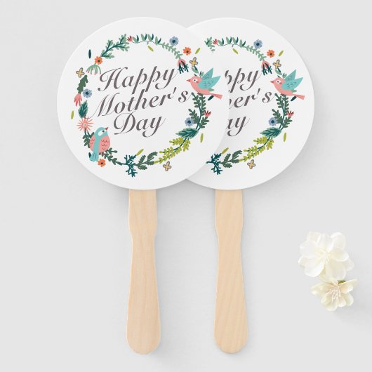 Simple Happy Moederdag Floral Wreath Hand Fan Handwaaier (Voorkant en achterkant)