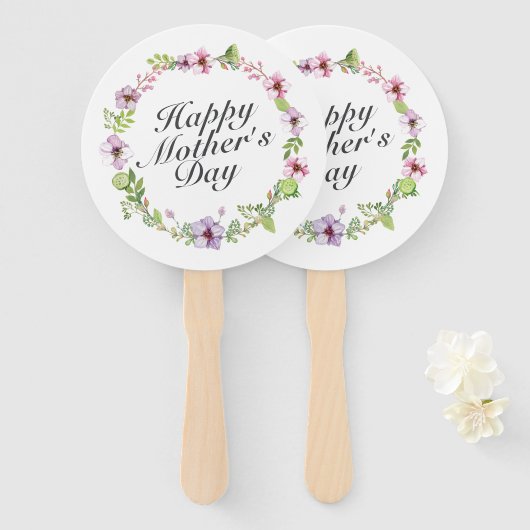 Simple Happy Moederdag Floral Wreath Hand Fan Handwaaier (Voorkant en achterkant)