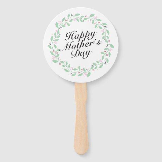 Simple Happy Moederdag Floral Wreath Hand Fan Handwaaier (Voorkant)