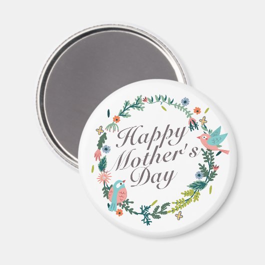 Simple Happy Moederdag Floral Wreath Magnet (Voorkant / Achterkant)