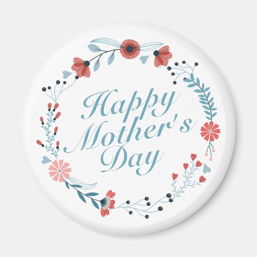 Simple Happy Moederdag Floral Wreath Magnet (Voorkant)
