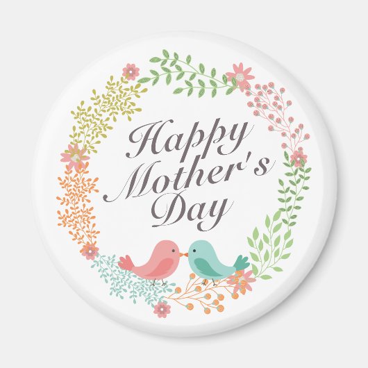 Simple Happy Moederdag Floral Wreath Magnet (Voorkant)