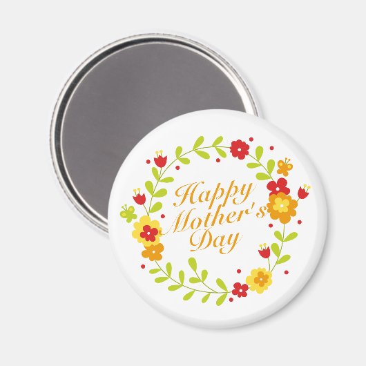Simple Happy Moederdag Floral Wreath Magnet (Voorkant / Achterkant)
