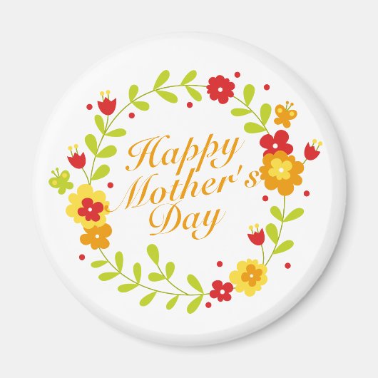 Simple Happy Moederdag Floral Wreath Magnet (Voorkant)