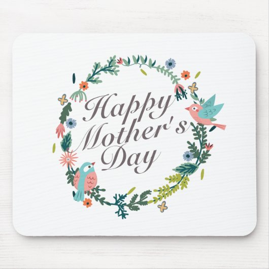 Simple Happy Moederdag Floral Wreath Mousepad Muismat (Voorkant)