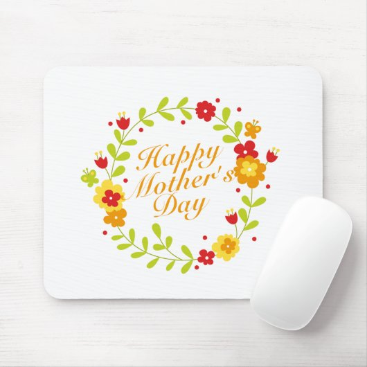 Simple Happy Moederdag Floral Wreath Mousepad Muismat (Met muis)