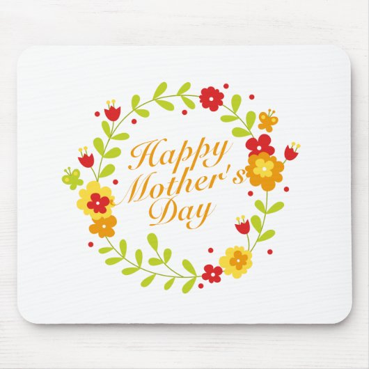 Simple Happy Moederdag Floral Wreath Mousepad Muismat (Voorkant)