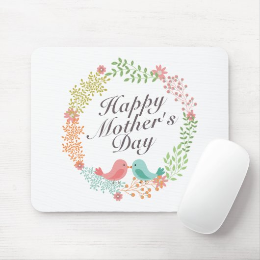 Simple Happy Moederdag Floral Wreath Mousepad Muismat (Met muis)