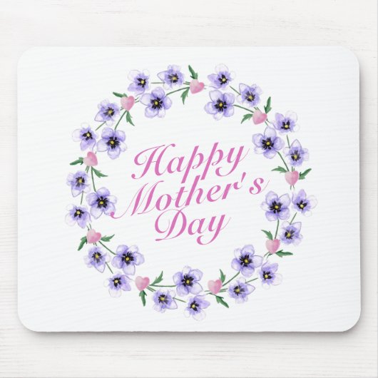 Simple Happy Moederdag Floral Wreath Mousepad Muismat (Voorkant)