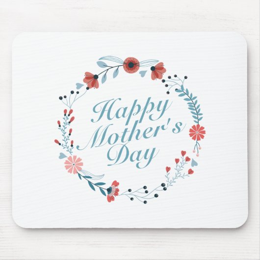 Simple Happy Moederdag Floral Wreath Mousepad Muismat (Voorkant)