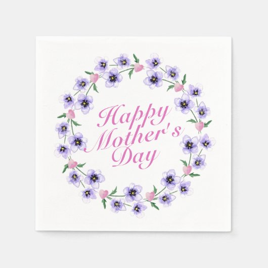Simple Happy Moederdag Floral Wreath Napkin Servet (Voorkant)