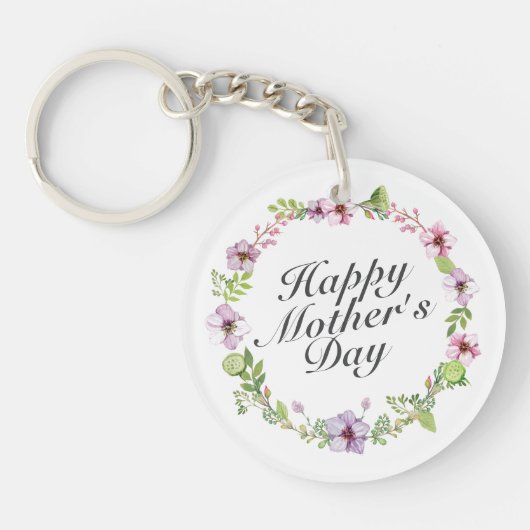 Simple Happy Moederdag Floral Wreath Sleutelhanger (Voorkant)