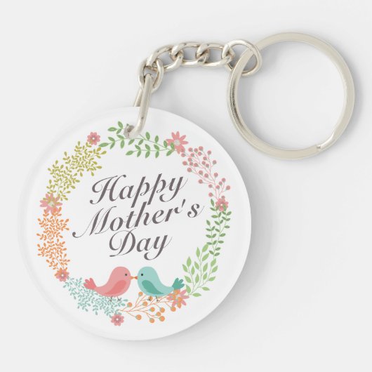 Simple Happy Moederdag Floral Wreath Sleutelhanger (Achterkant)