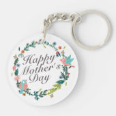 Simple Happy Moederdag Floral Wreath Sleutelhanger (Achterkant)