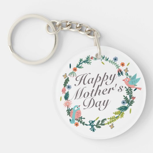 Simple Happy Moederdag Floral Wreath Sleutelhanger (Voorkant)