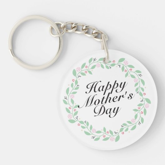 Simple Happy Moederdag Floral Wreath Sleutelhanger (Voorkant)