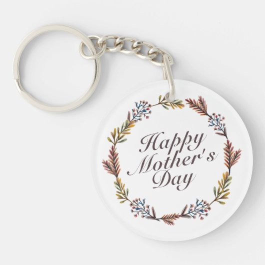 Simple Happy Moederdag Floral Wreath Sleutelhanger (Voorkant)