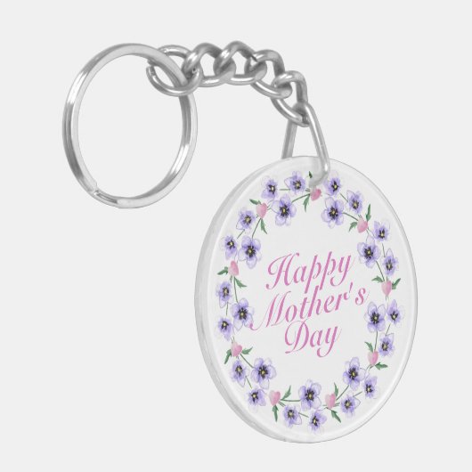 Simple Happy Moederdag Floral Wreath Sleutelhanger (Voorkant Links)