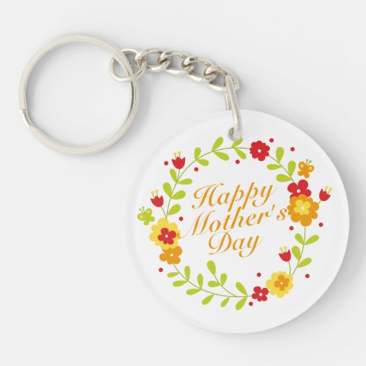 Simple Happy Moederdag Floral Wreath Sleutelhanger (Voorkant)