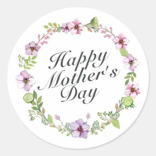 Simple Happy Moederdag Floral Wreath Sticker (Voorkant)