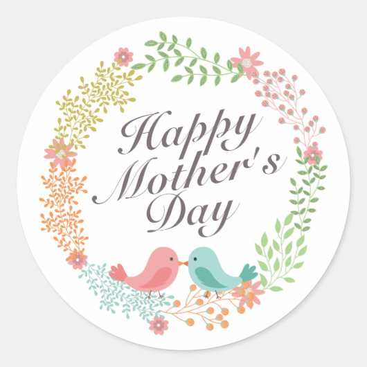 Simple Happy Moederdag Floral Wreath Sticker (Voorkant)