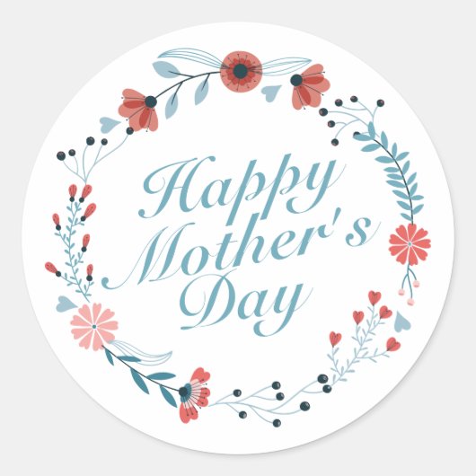 Simple Happy Moederdag Floral Wreath Sticker (Voorkant)