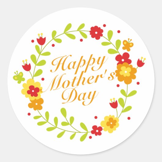 Simple Happy Moederdag Floral Wreath Sticker (Voorkant)