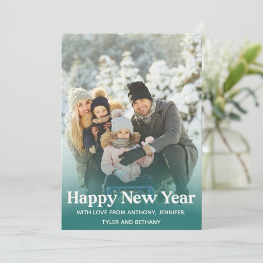 Simple Happy New Year Message Photo Holiday Kaart (Staand voorkant)